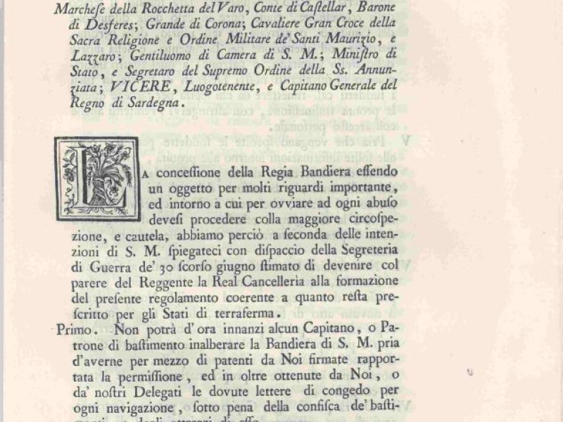 Norme di concessione ai bastimenti della bandiera sarda